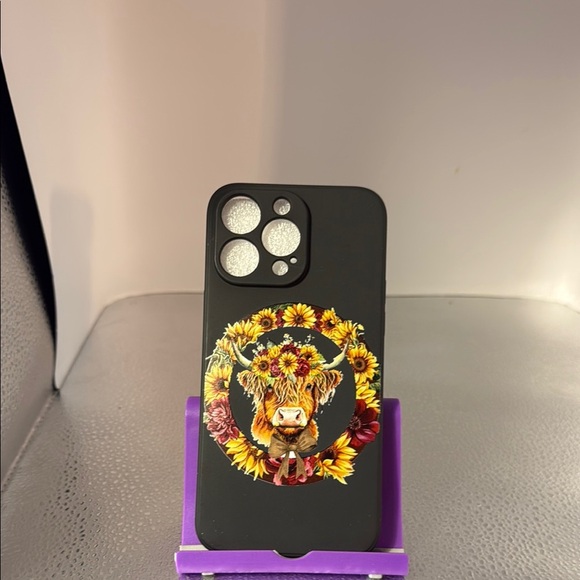 14 Pro Max, Apple phone, Black Floral Phone Case - Picture 1 of 3